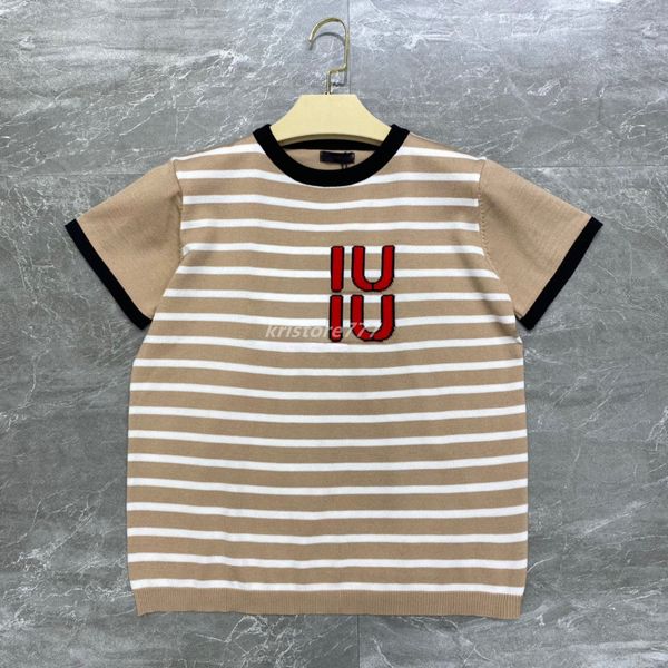 

women's t-shirt designer knits t-shirts tee with letter striped pattern crop runway high end brand elasticity stretch short sleeve pul, White