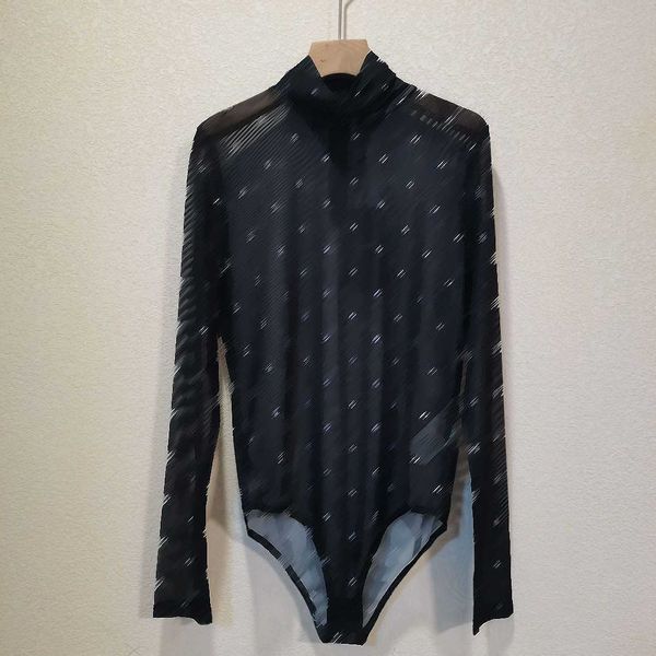 

23ss brand designer women long-sleeved bodysuit mesh perspective base shirt womens clothing, White;black