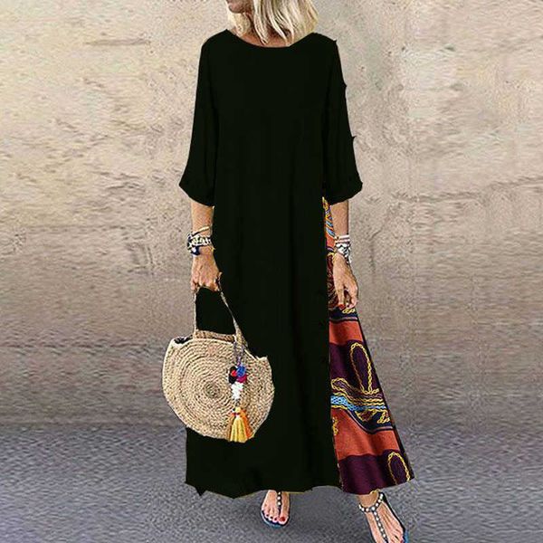 

casual dresses maxi dress for women elegant chic long dresses vintage print black red dress mid sleeve casual o-neck streetwear clothing lad, Black;gray