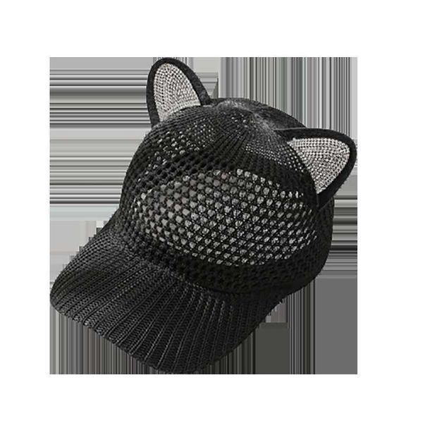 

ball caps new summer rhinestone decorated ear mesh baseball cap glitter crystal ear peak cap adjustable sun hat parent kid hat r230220, Blue;gray