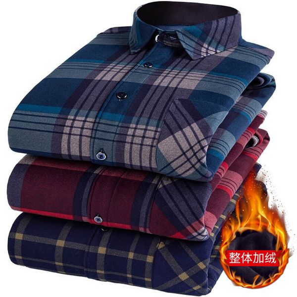 

men s casual shirts plus velet for men masculina thermo fashion thick flannel autumn winter plaid thermal long sleeves 230221, White;black