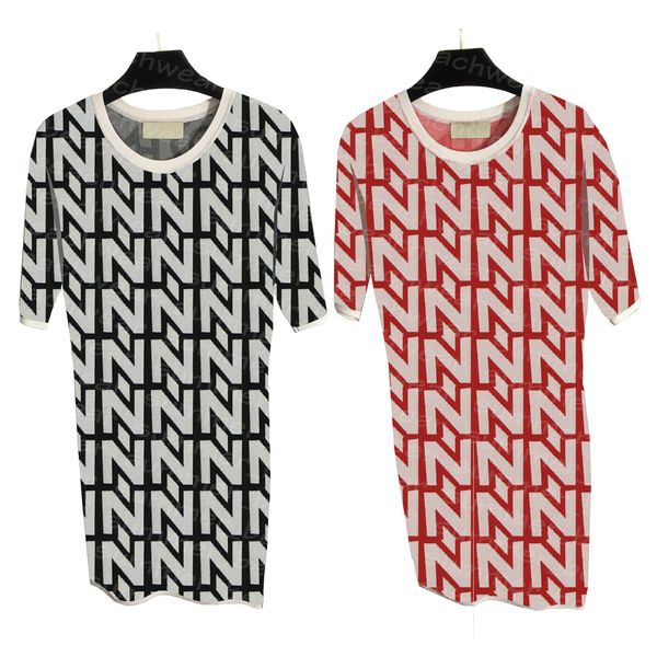 

short sleeve knits dress full letter print dresses crew neck knitted dress women casual style dresses, Black;gray