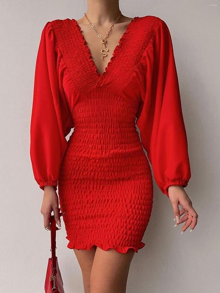 

casual dresses women's solid red long sleeve slim dress, Black;gray