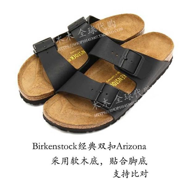 

slippers factory designer birkinstocks authentic burken arizona non-slip double-button cork slippers for men and women, Black