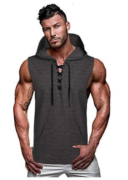 

men's vest 2021 new men's casual hooded solid color lace up sleeveless, White;black