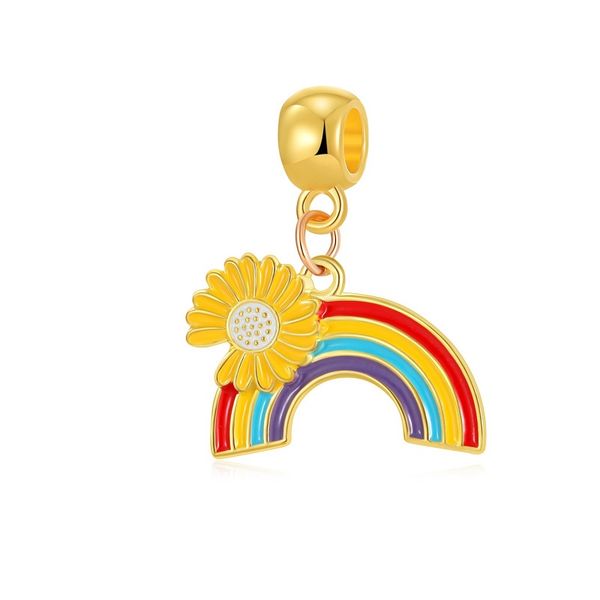 

fits pandora original bracelets 20pcs silver charms beads gold plated yellow rainbow sunflower pendant silver charms bead for women diy euro, Black