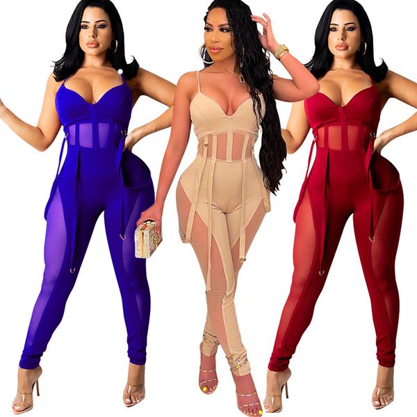 

new jumpsuit designer women european and american clothes mesh perspective suspender body suit woman sisterlinda jumpsuits trousers, Black;white
