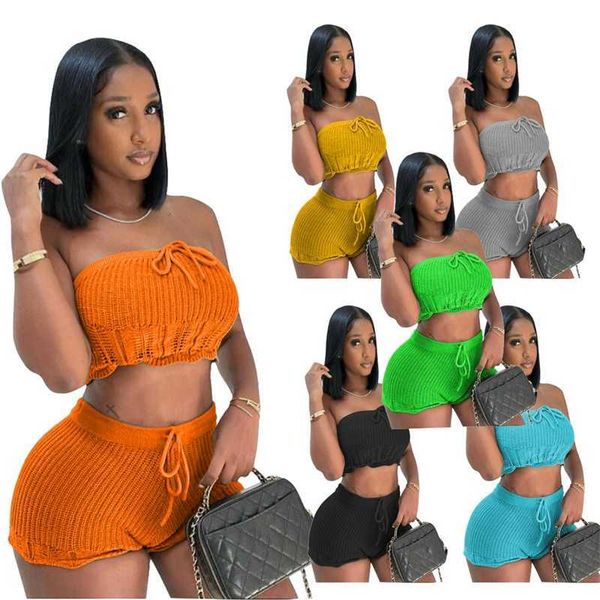 

designer women summer tracksuits two piece set sleeveless strapless tank and shorts ribbed sportswear casual solid, Gray