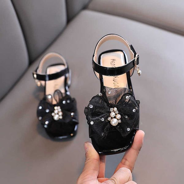 

sandals sweet girls rhinestone sandals fashion children's sequined bow flower princess sandals kids soft bottom wedding shoes g832 r230, Black;red