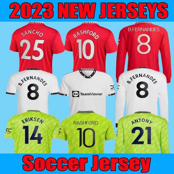 

22 23 24 sancho fans soccer jerseys antony eriksen b.fernandes mans utds rashford 2023 2024 men kids casemiro elanga varane maguire martinez, Black;yellow