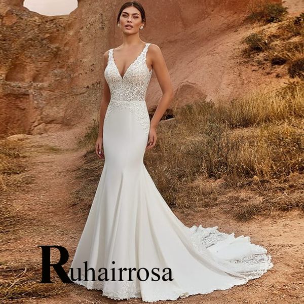 

party dresses ruhair mermaid sheath luxury tank sleeveless wedding train for women appliques lace robe de formal brides gown 230220, White;black