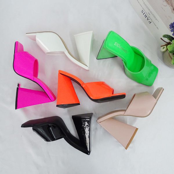 

sandals ltarta 11cm heels summer high-heeled slippers women triangle thick heel slippers square toe thick heel open-toe sandals zl 230221, Black