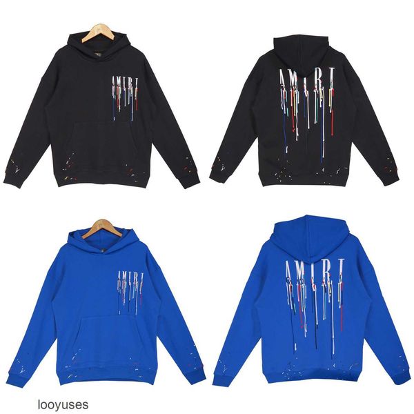 

version mens amirs hoodies 2023 high designer sweater early autumn style splash paint dripping effect letter hooded pullover, Black