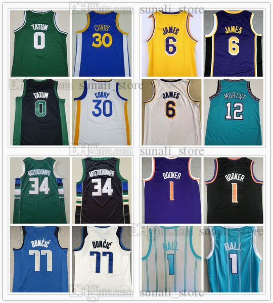 

youth kids boys men basketball jayson 0 tatum jerseys ja 12 morant devin 1 booker stephen 30 curry giannis 34 antetokounmpo luka lebron 77 d, Black;red