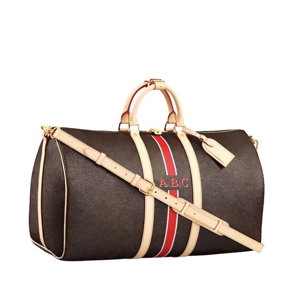 

luxury l brand designer travel bag series classic kepall duffel bag optional custom stripe initial color 45 50 55 size with original gift bo