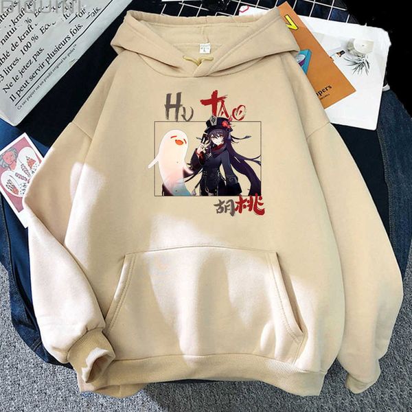 

men's hoodies sweatshirts kawaii hoodie aesthetic loose hu tao pocket genshin impact printed clothes harajuku clothing casual streetwea, Black