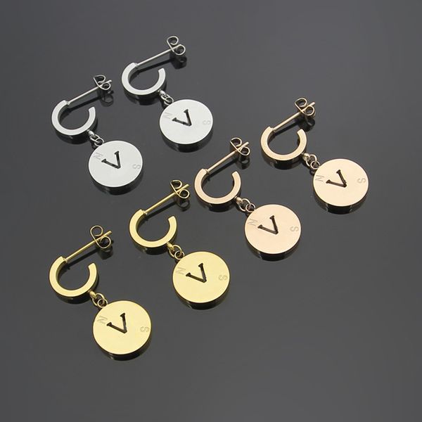 

charm stud earrings designer for womens luxury jewlery orecchini jewelry wholesale v letter hollow out v round brand earrings original packa, Golden