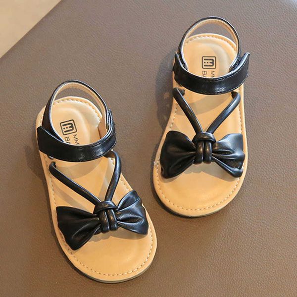 

sandals kids bow sandals girls princess summer shoes 2022 new fashion soft sole children beach shoes for girl baby toddler 21-30 csh1308 r23, Black;red