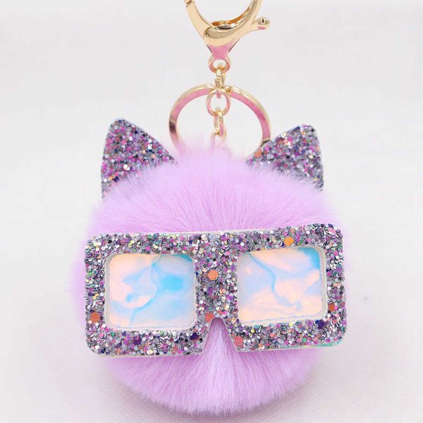 

key rings fluffy rabbit fur ball key chain new glasses plush ball pom keychain pendant women car bag key ring new year gift wholesale j23022, Slivery;golden