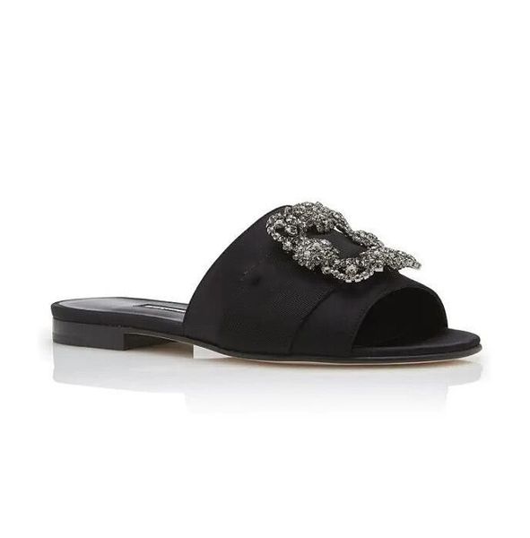 

2023 luxury women's slippers martamod sandals shoes slip on satin slide flat jewel square crystal buckle lady slippers comfort walking, Black