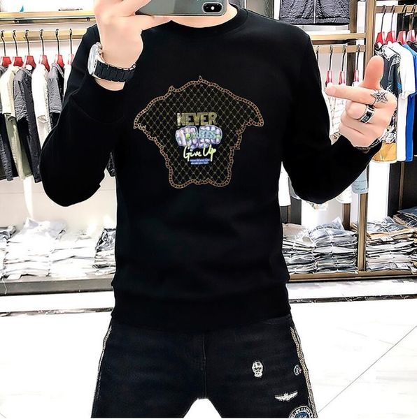 

men's hoodies & sweatshirts autumn and winter new oubanchao men's sweater long-sleeved laser diamond personalized comfortable top, Black