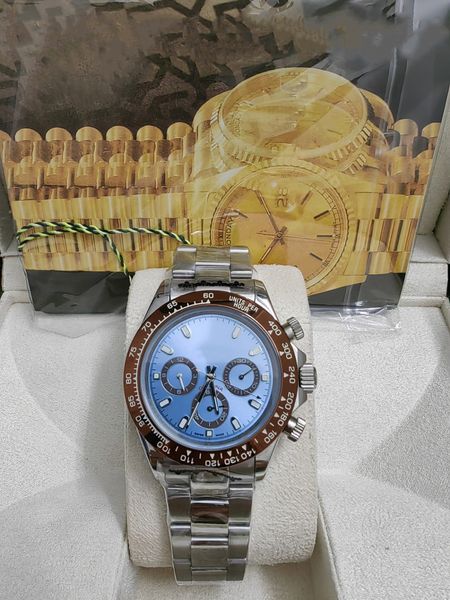 

with original box luxury mens watches automatic mechanical platinum ice blue dial ceramic bezel chronograph 116506 mens watch 2023, Slivery;brown