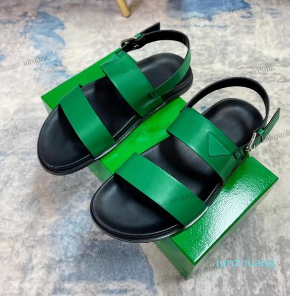 

2022 designer mens slippers summer leather sandals green black soft and comfortable sole luxury fashion men flat flip sandal slipper