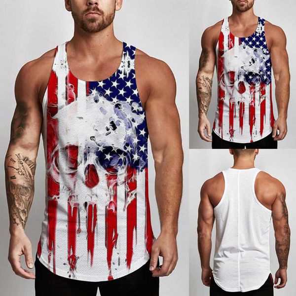 

men's vest sports us independence day 3d digital print relaxed, White;black