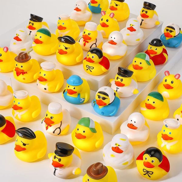 

bath toys 17pcs/lot rubber duck bath toys yellow duck bulk cute bathtub bath accessories kids birthday baby shower summer beach activities 2