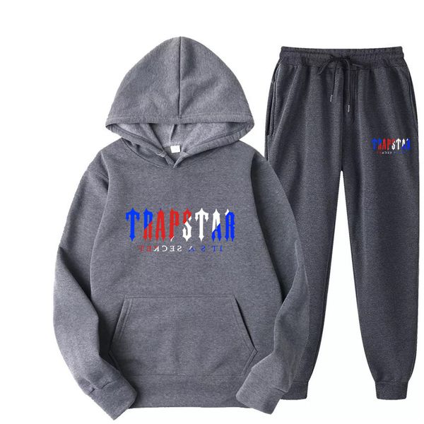 

designer trapstar tracksuit brand printed sportswear men winter clothing warm two pieces set loose hoodie sweatshirt pants jogging7, Gray