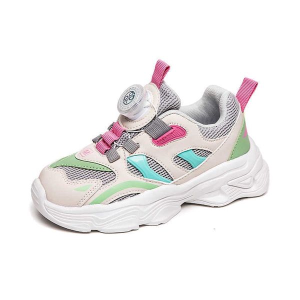 

chil1en's sports shoes with rotating buttons girls' breathable mesh running shoes new boys' shoes medium and large chil1en&#0, Black