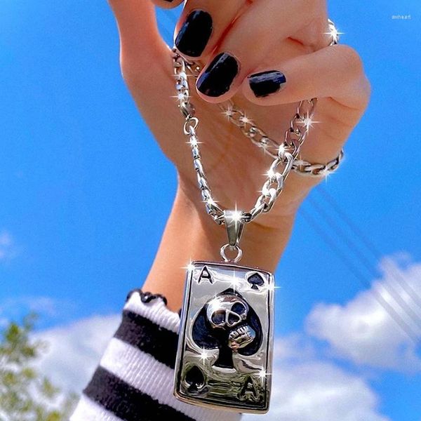 

pendant necklaces halloween woman man couple necklace personality poker skull chain sweet cool spades square jewelry, Silver