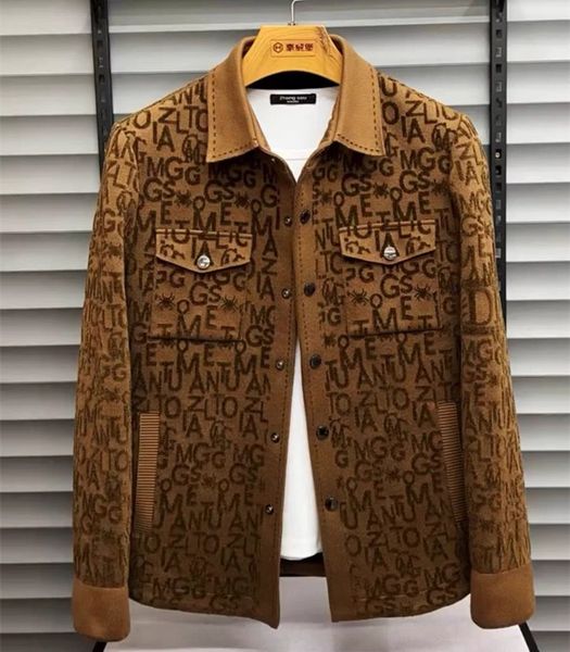 

spring autumn new men's jacket korean slim fit lapel print european station youth trendy designer coat, Black;brown