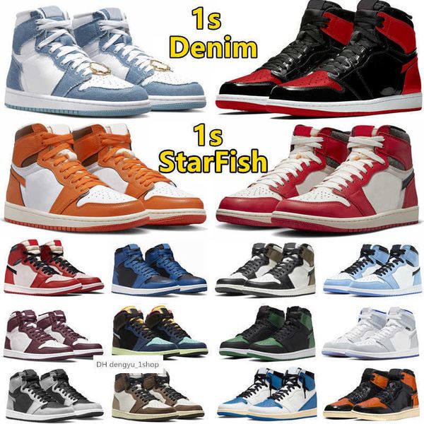 

1 1s mens basketball shoes bred patent unc blue dark mocha starfish lost found denim light bone shadow 2.0 chicago grey fog air jordens jord, Black