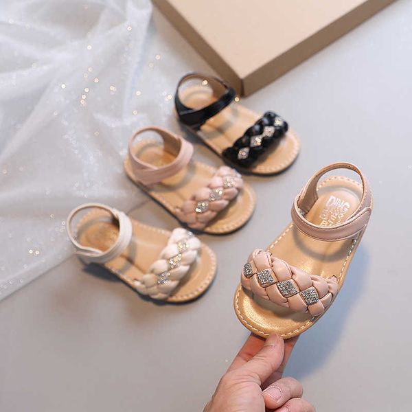 

sandals children's sandals new summer 2023 students sweet little girl rhinestones princess sandals fashion simple girls beach shoes g88, Black;red