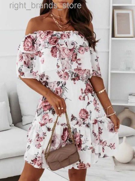 

casual dresses casual dresses off shoulder backless ruffle party dress women spring floral print office dress summer elastic waist a-line be, Black;gray