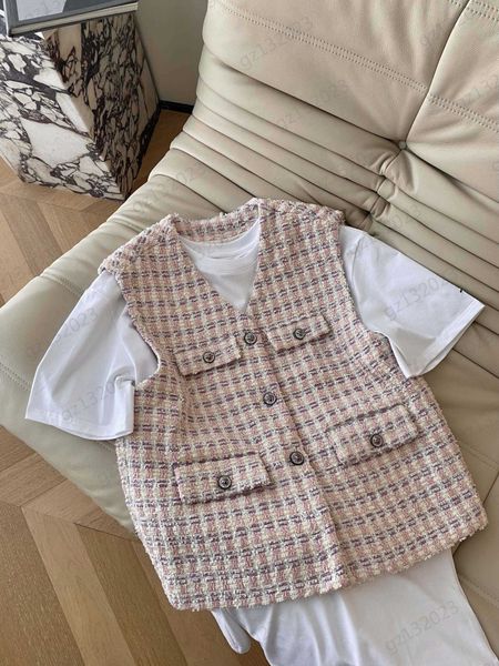 

womens tanks camis woollen woven tweed button open sleeveless vest letters embroidery short sleeve cotton t-shirt fashion commuting style de, White
