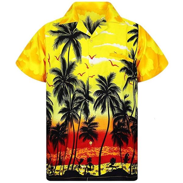 

men's casual shirts summer fashion 3d oversized beach men's shirt short sleeve coconut tree print hawaiian clothing camiseta 2302, White;black