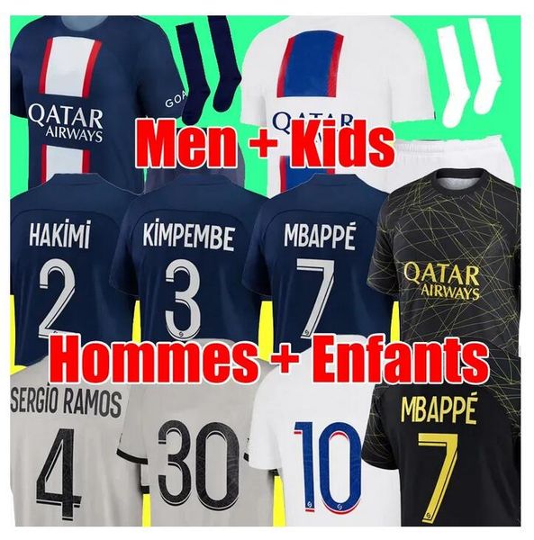 

22 23 psgs mbappe paris soccer jerseys 2022 2023 marquinhos wijnaldum sergio ramos hakimi fourth maillots football kit shirt verratti kimpem, Black;yellow