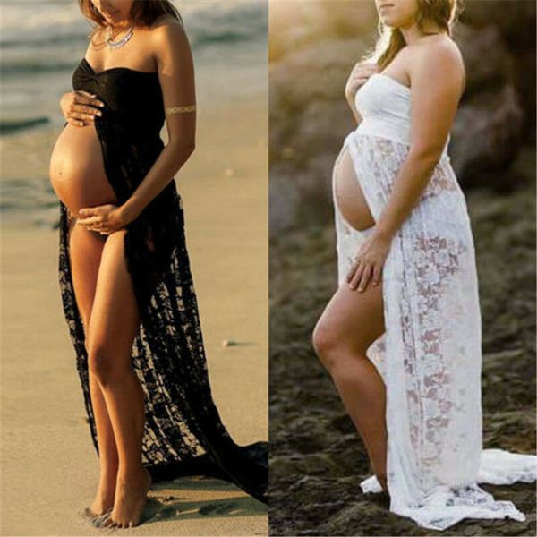 

maternity dresses pography props maternity dress sleeveless strapless lace maxi gown pregnant dresses for po shoot summer dress 230221, White