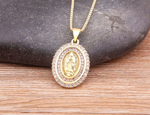 

designer jewelry necklace full zircon luxury gold plated long chain virgin mary pendant necklace for women men charm catholic jewelry, Silver