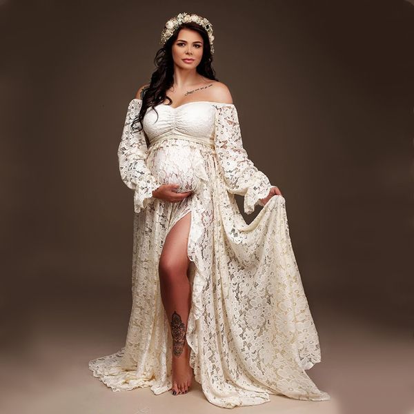 

maternity dresses boho lace maternity po shoot long dress maternity pograpy outfit sets 2 in 1 pregnancy dresses for pography 230221, White