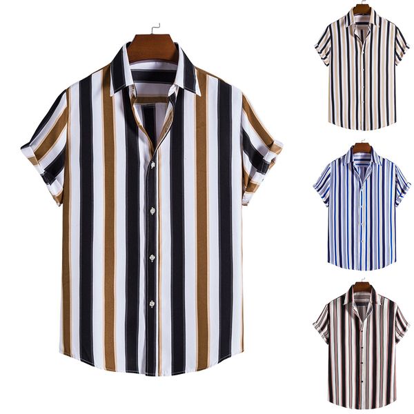 

men's casual shirts short sleeve striped summer fashion men loose button up 230221, White;black