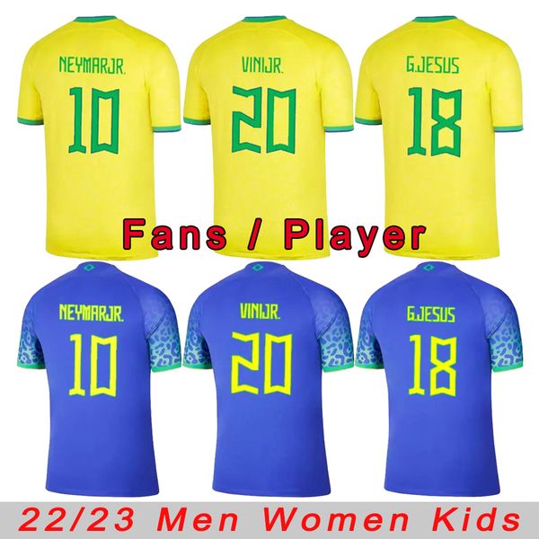 

2022 brazils vini jr. soccer jersey football t shirt brasil casemiro 22 23 national team g.jesus home away men kids kit .paqueta t.silva pe, White;black