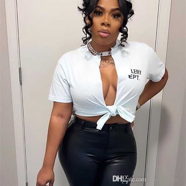 

2023 designers womens t-shirt short sleeve summer exposed navel tee slim fit fashion half open neck cardigan, White