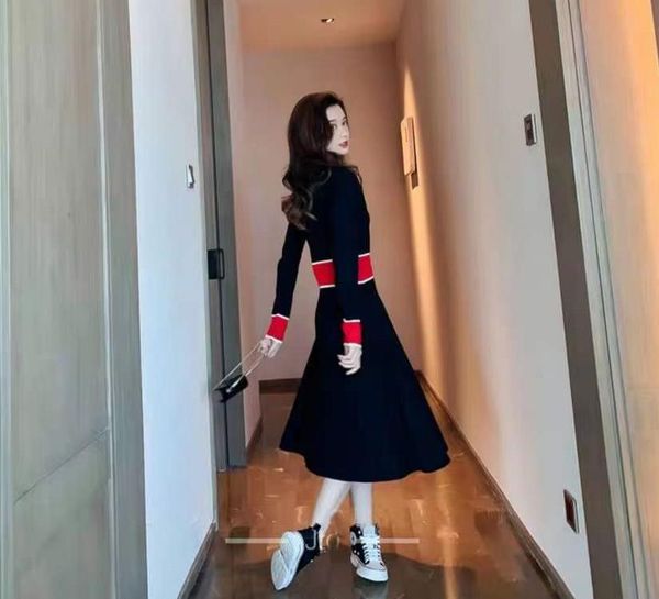 

new woman clothing casual dresses spring autumn womens dress skirt outwear slim style with budge designer lady dresses a008, Black;gray