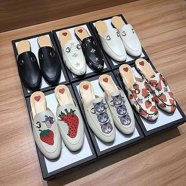 

fashion men women princetown loafers slippers classic metal buckle embroidery sandals comfortable casual shoe half slipper lazy slides casua, Black