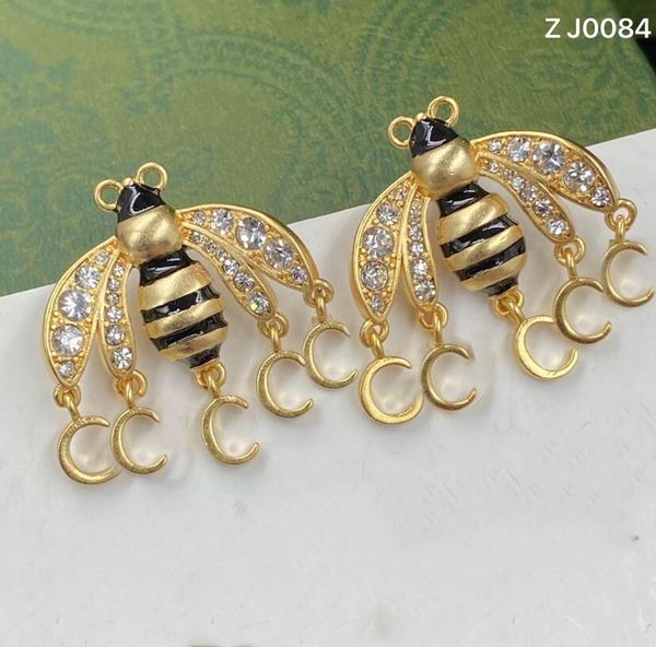 

women trendy designer bee dangle studs earrings brass material fashion brand earring ear stud have stamp eardrop party wedding jewelry, Golden;silver