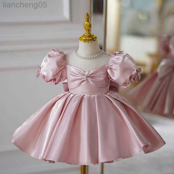 

girl's dresses high-end children's baptism princess evening gown bow beading design wedding birthday party girls dresses for eid a, Red;yellow