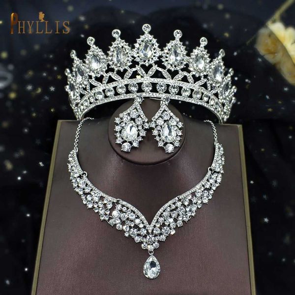 

tiaras a111 luxurious wedding crown earring necklace set african bride tiara sets nigeria bridal hair jewelry set baroque headband z0220, White;golden